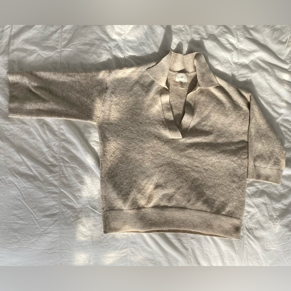 Deep V neck Collared Sweater
